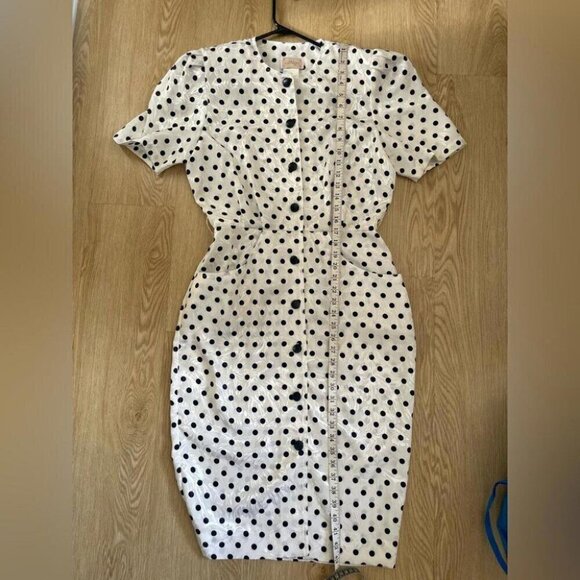 Vintage 80s Polka Dot Dress "Pretty Woman" Glam Satin Jacquard - Picture 13 of 16